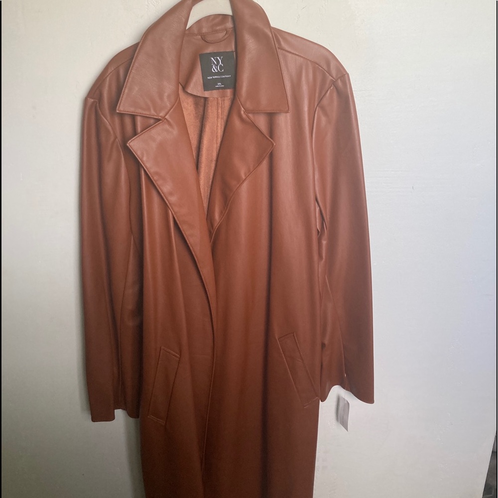 NWT Ny&C Brown Faux Leather long jacket size XXL